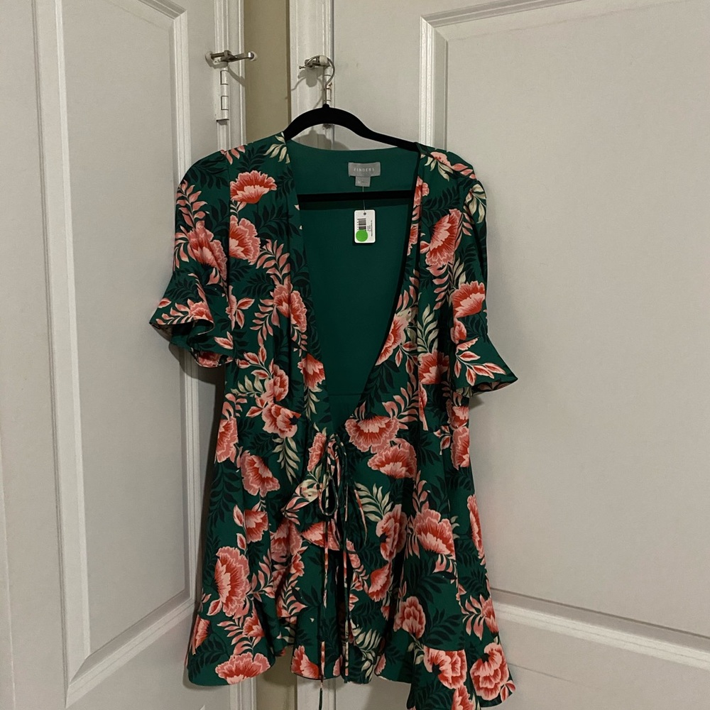 Green floral wrap dress